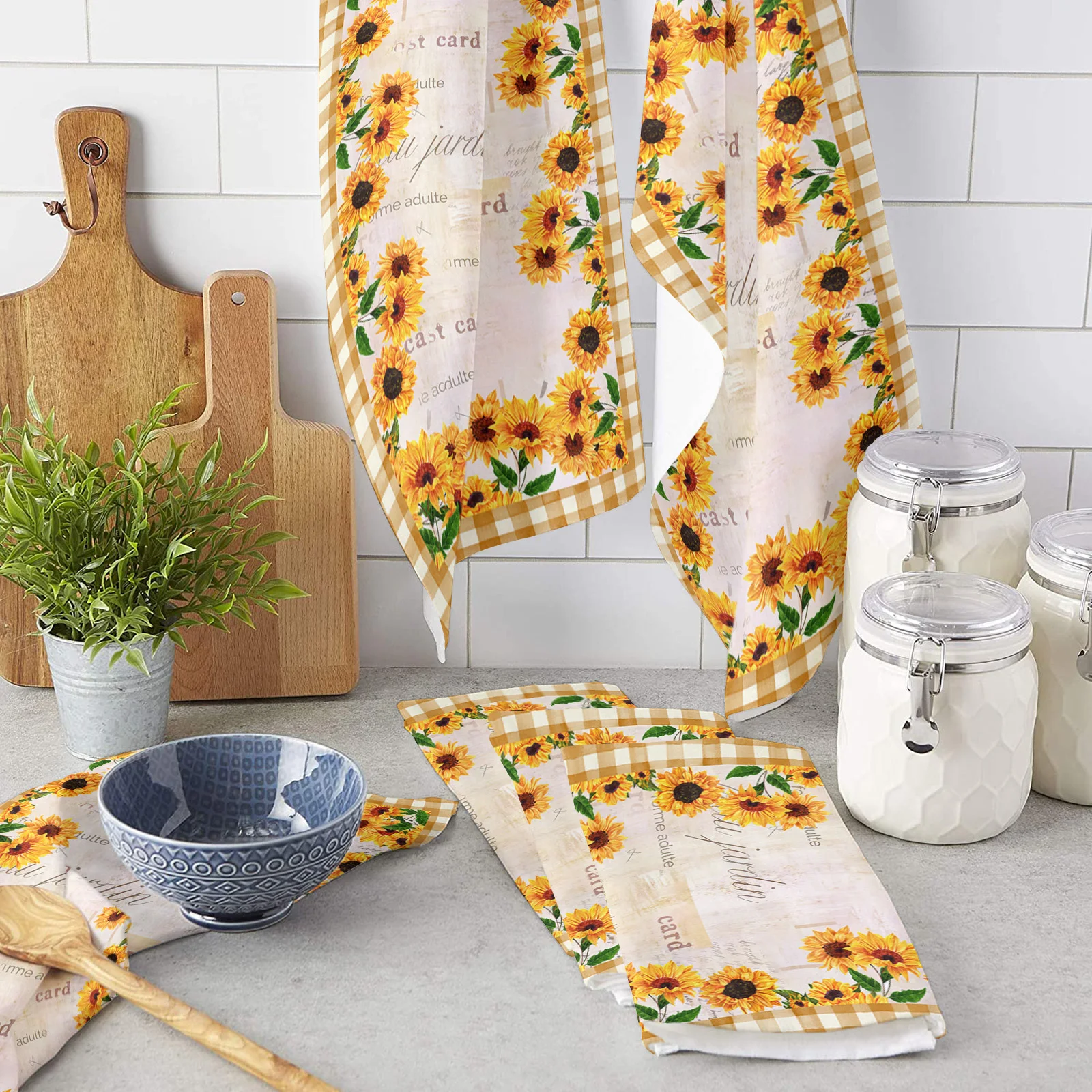 

Farm Retro Sunflower Orange Plaid Hand Towels Dishcloth Utensils for Kitchen Microfiber Cleaning Cloths Household Wipe Towel