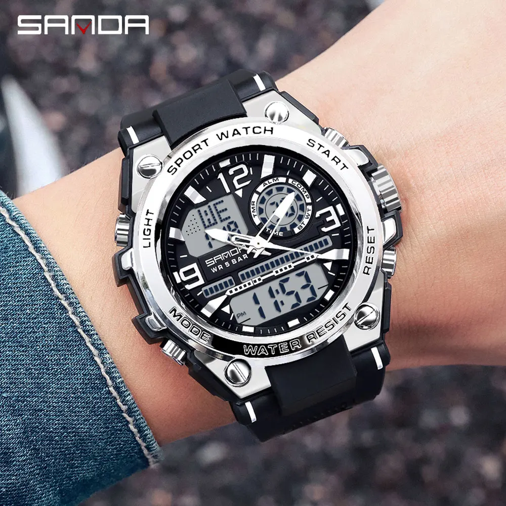 Часы наручные SANDA Мужские кварцевые с резиновым ремешком роскошные Брендовые