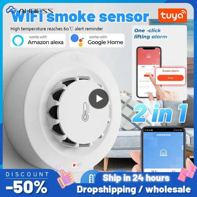 

Tuya Wifi Smoke Detector Sharing Function 2.4ghz Thermohygrometer Firefighter Temperature And Humidity Sensor Smoke Detector