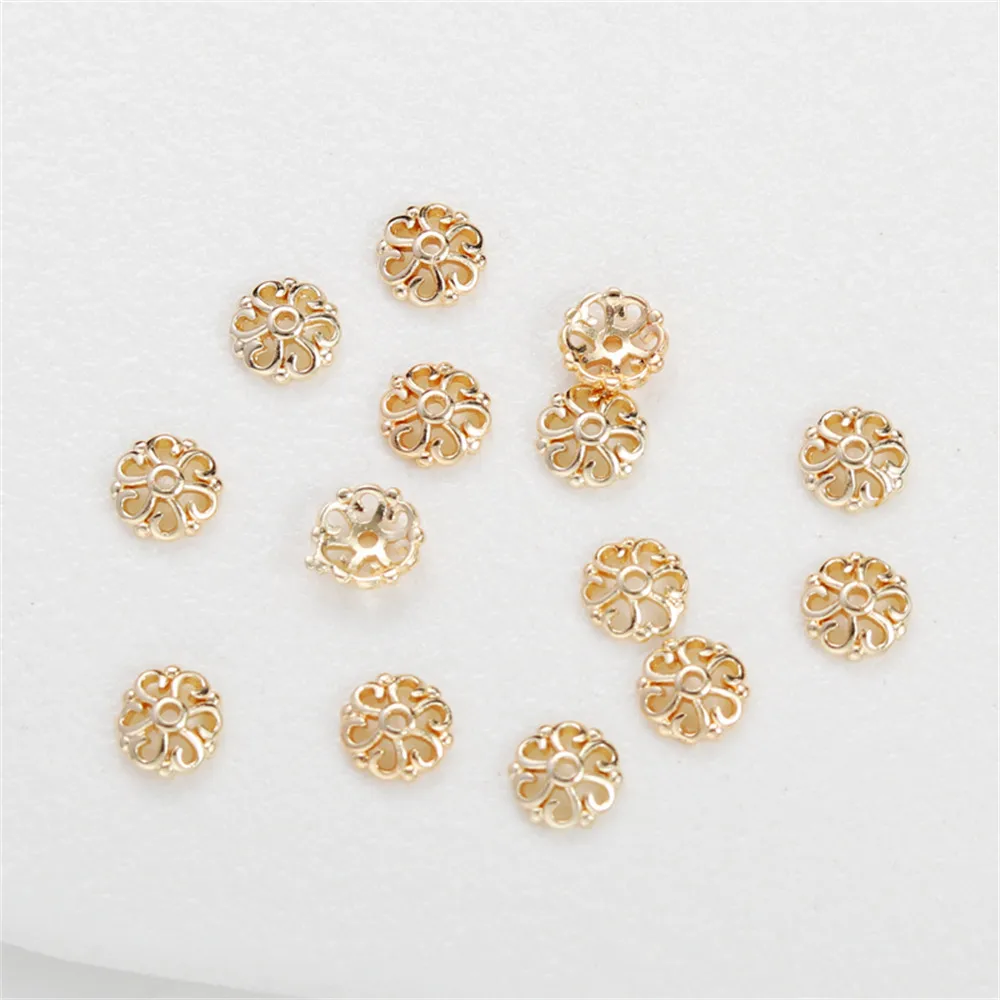 

14K copper inverted molded gold clad hollow flower holder 6mm cap holder glossy bead holder diy chain jewelry accessories