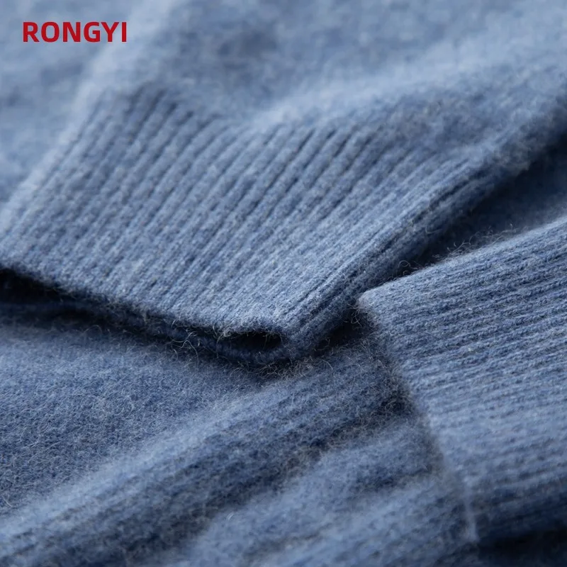 RONGYI 100% Goat Cashmere Men's Sweater O Collar Pullover Business And Leisure Knitted Solid Color Long Sleeve Autumn Winter Top