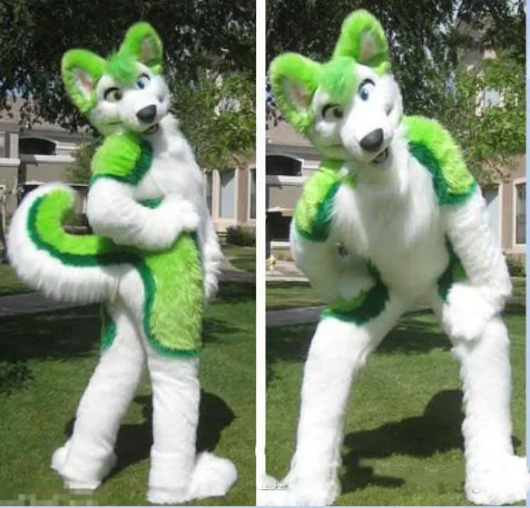 Green Husky Fursuit Mascot Costume Plush Adult Size Cartoon Fancy Dress Costume For Halloween Party Event