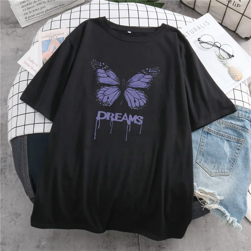 

Women T-shirt Harajuku Gothic Y2k Aesthetic Purple Butterfly Print T Shirt Lady Tops Female T-shirt Punk Clothes Ladies Tshirt