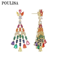 poulisa trendy colorful drop earrings holiday jewelry fashion bohemia cubic zircon pendientes earrings for women wedding gift
