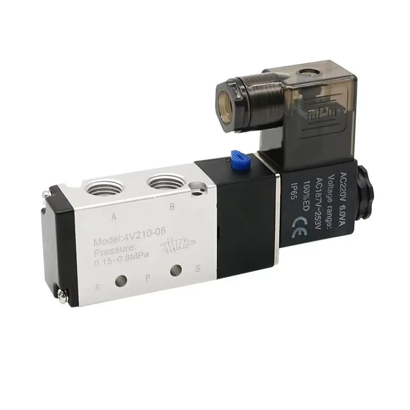 

Пневматический электрический электромагнитный клапан, 5-ходовой, 2-позиционный контроль, воздух-газ, магнитная катушка, 4V210-08, 12 В, 24 В, 220 В