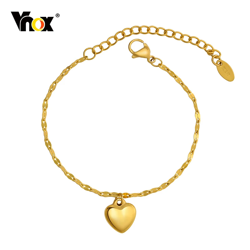 

Vnox PVD Gold Color Stainless Steel Heart Charm Bracelets for Women, Temperament Chain Links Wristband Jewelry