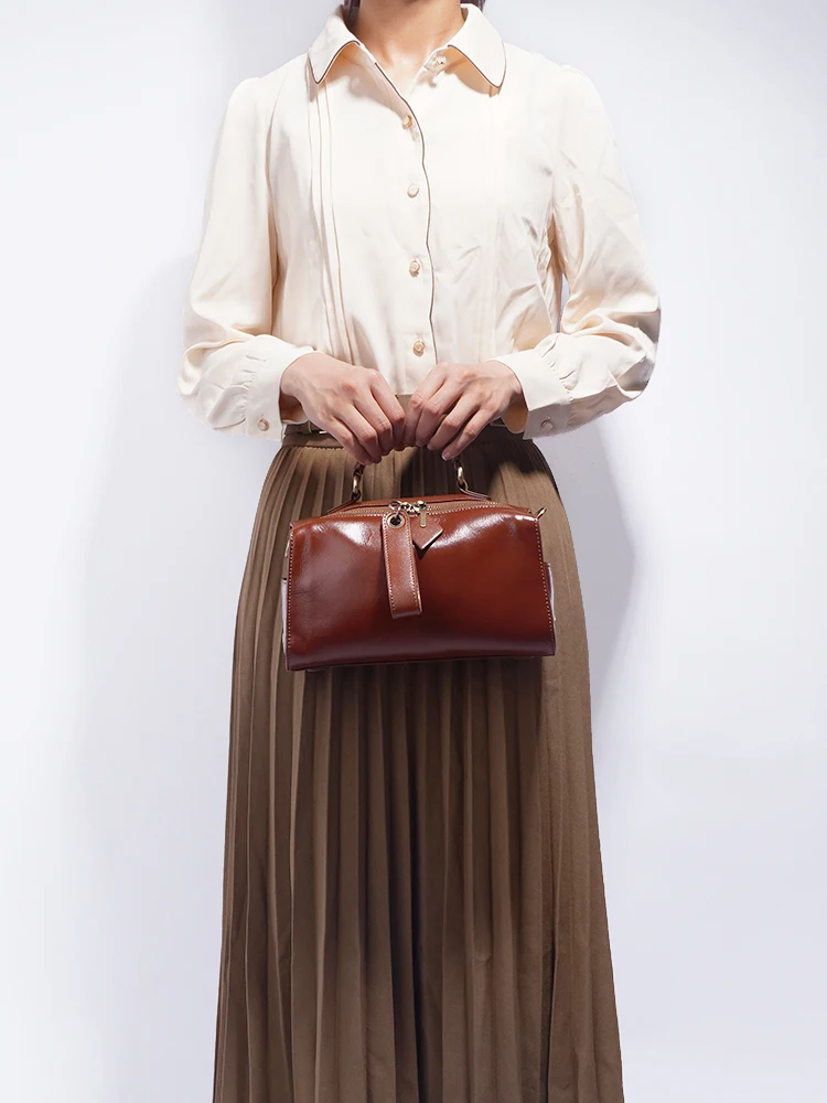 Zency 2023 Summer Top Leather Retro Ladies Handbag HIgh Grade Luxury Women Shoulder Bag Satchel With Ethnic Style Wide Strap