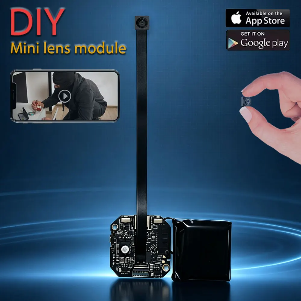 Фото Миниатюрная портативная Wi-Fi камера, DIY-камера, просмотр в реальном времени через приложение, мониторинг движения. №1