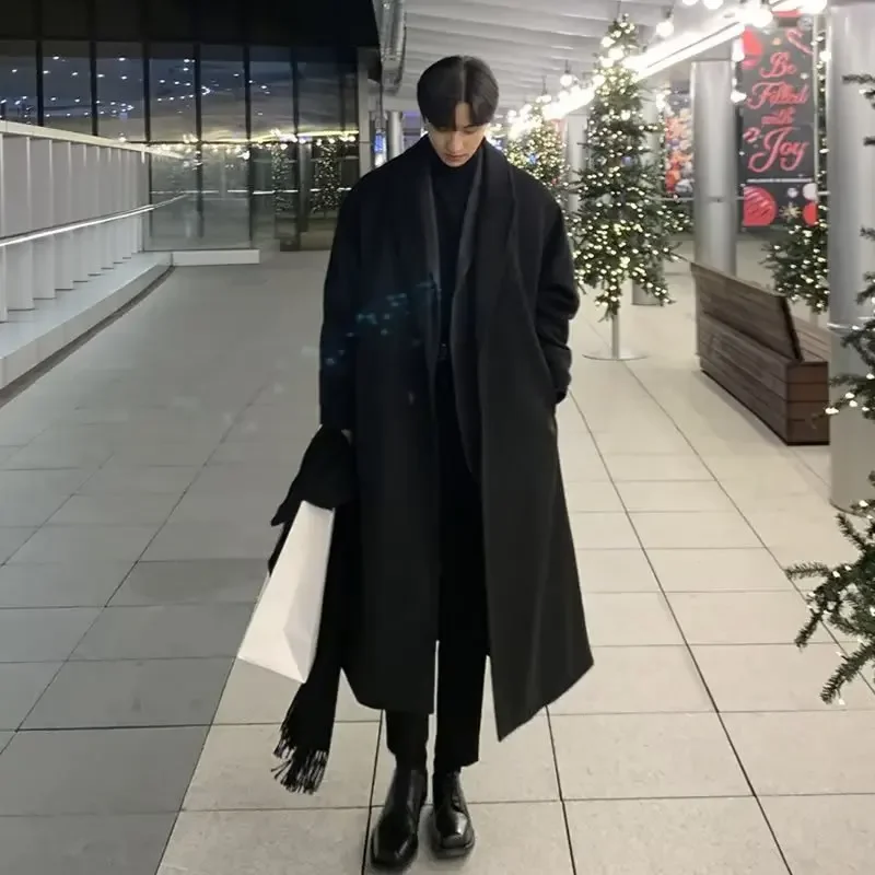 Осенне-зимнее утепленное шерстяное пальто для мужчин средней длины необычная