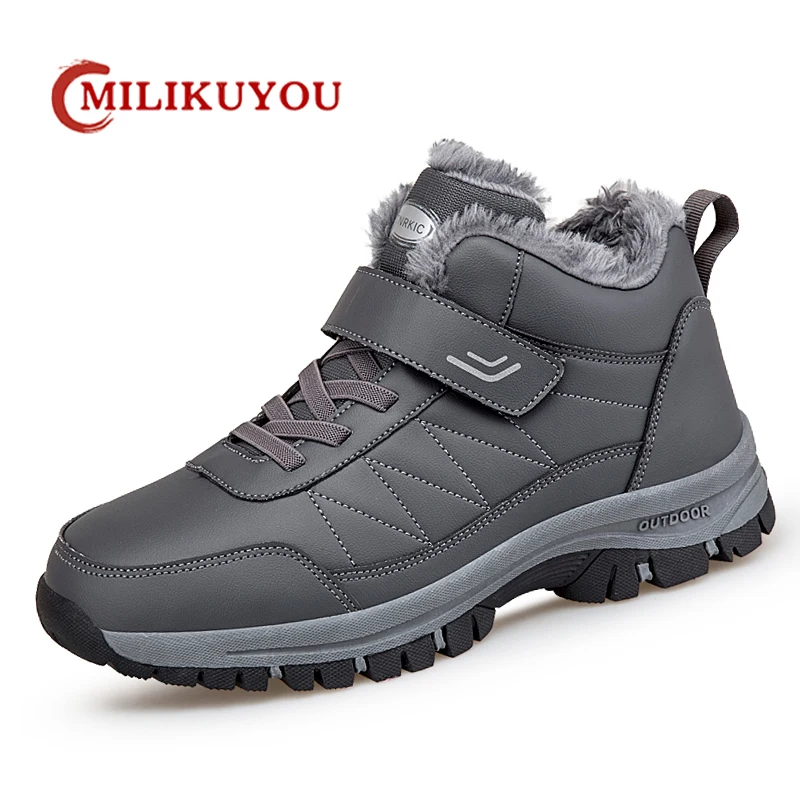 2022 New Winter Men Sneakes Waterproof Warm Leather Shoes Man Outdoor Non-slip Running Shoes Light Plush Walking Snow Boots Male