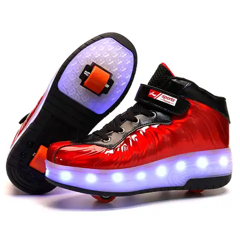 Детские роликовые коньки, обувь со светодиодной подсветкой, мигасветильник свет, 2 колеса, кроссовки для катания на коньках, летающая обувь, ...