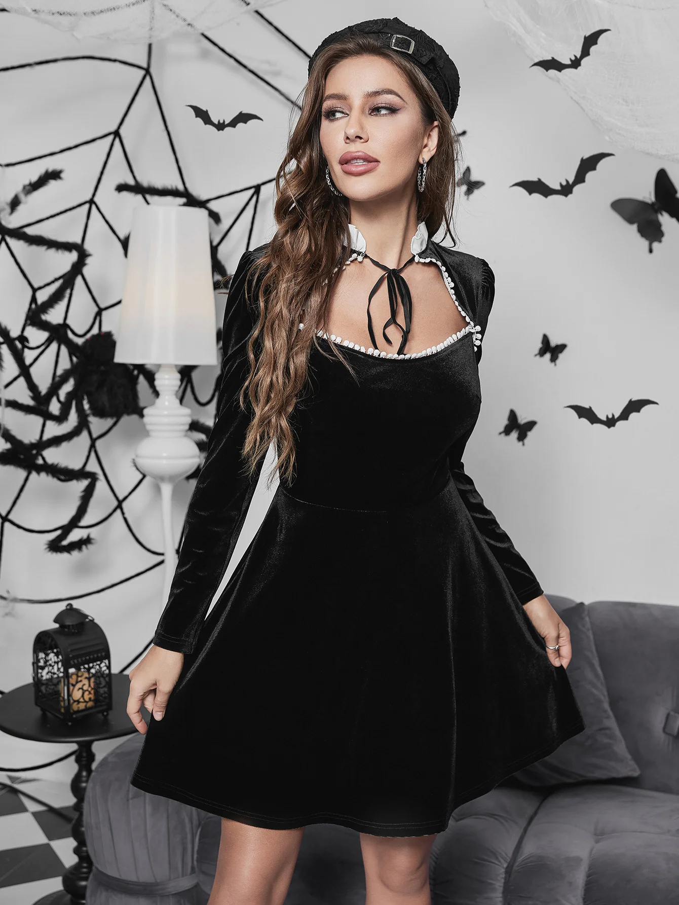 

Rosetic New Fashion Women Dark Goth Dress Long Raglan Sleeve Solid Color Pullover Slim Gothic Style Ladies Autumn Dress