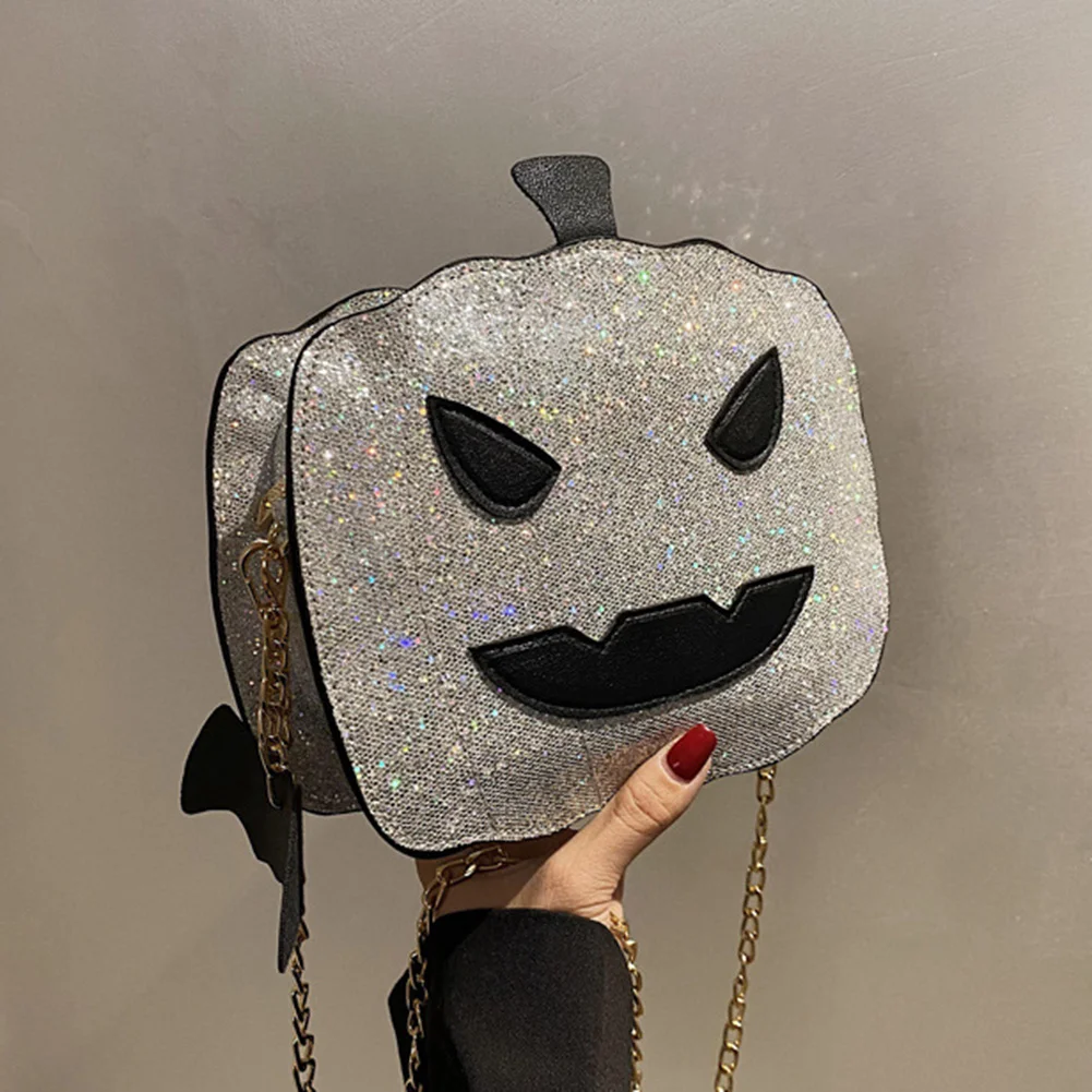 

Women Halloween Pumpkin Shape Crossbody Bag Ladies Casual Sequin Chain Shoulder Bag Funny PU Leather Fashion Satchel Bag