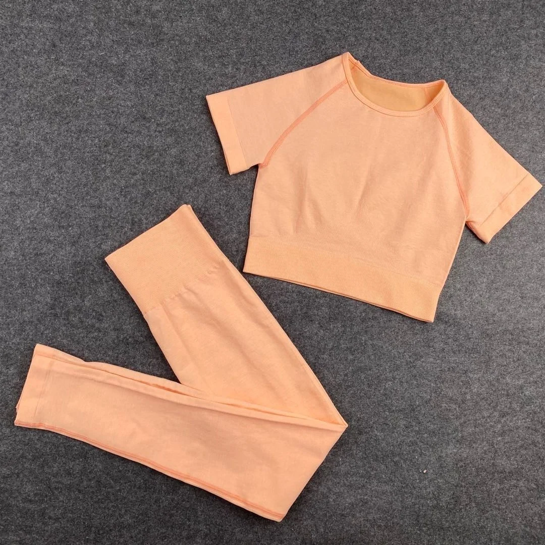 

Women Seamless Set Women Yoga Sets Short Sleeve Crop Top High Waisted Sports Pants Gym Clothing Jogging Suits 2 Piece Set