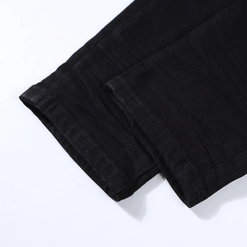 High Street Fashion Men Jeans Black Elastic Stretch Skinny Ripped Jeans Men Brand Patches Designer Hip Hop Pencil Pants Hombre