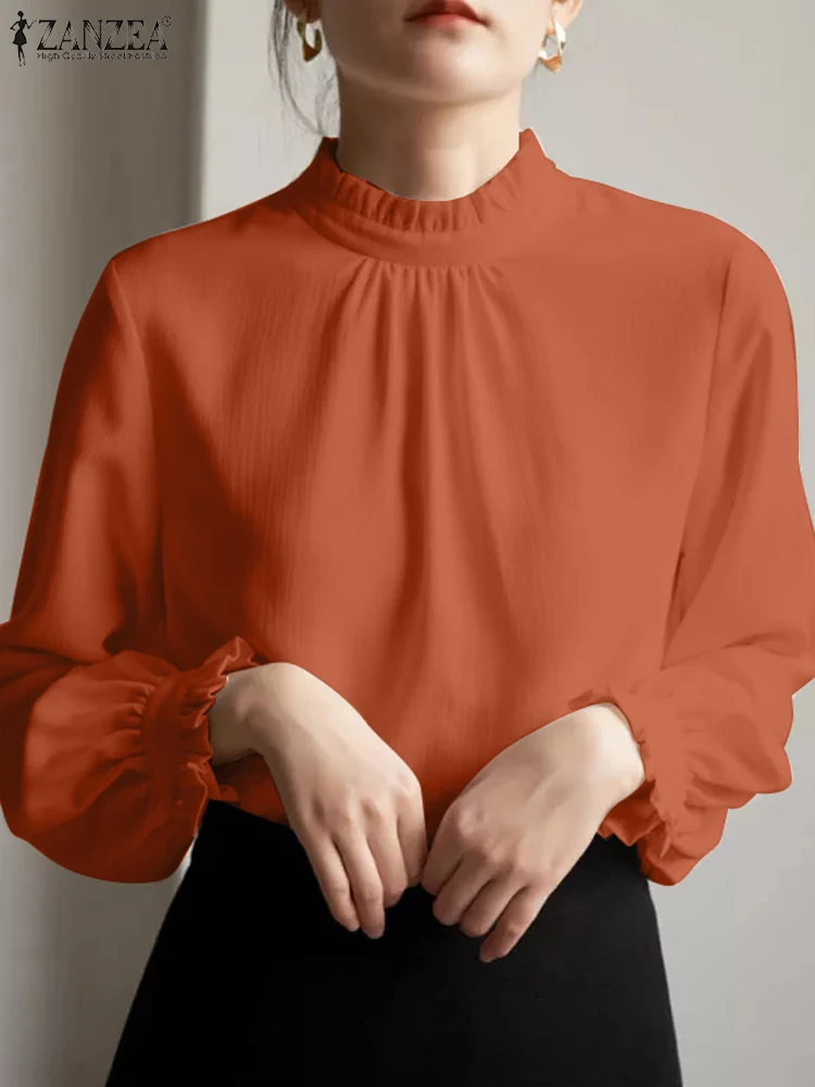 

Блузка ZANZEA Женская с длинным рукавом, круглым вырезом и оборками