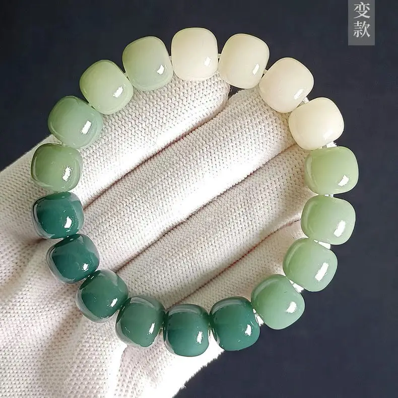 

SNQP Smoky Ash Gradient White Jade Bodhi Root Bracelet, Female Finger Winding, Soft And Gentle Playing Son Buddha Bead Green