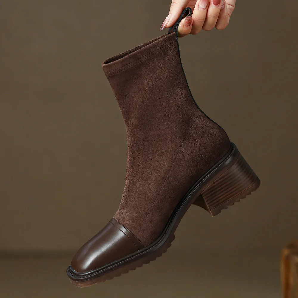 Женские Эластичные ботильоны danxuefei из натуральной кожи лоскутное шитье на