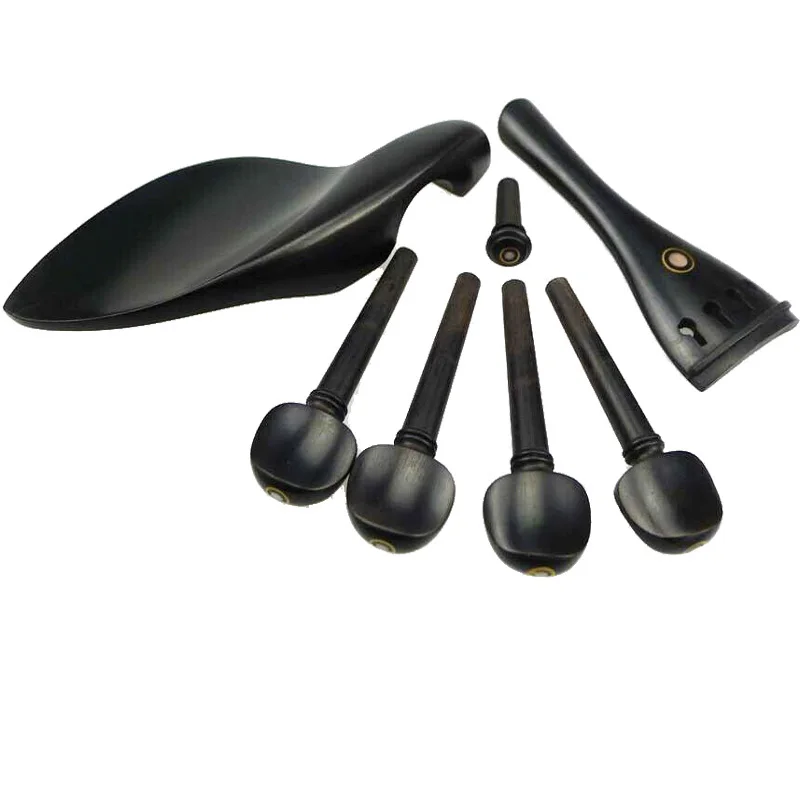 Set Black Viola Parts Accessories Fittings Set,Viola Pegs Tailpiece Chinrest Endpin Ebony wood inlay Dot