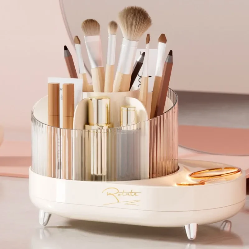 

360 Degree Rotating Makeup Storage Box for Desk and Vanity Portable Desktop Cosmetic Organizer for Brush Make Up Brush Holder