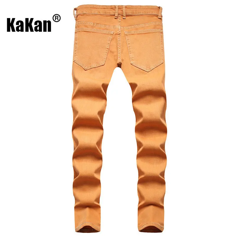 Kakan - New European and American Ripped Straight Leg Jeans for Men, Tie Dyed Bright Yellow Casual Long Jeans K44-5024