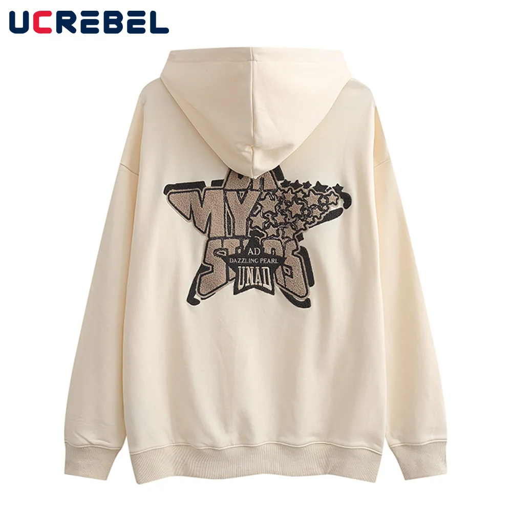 

Five-pointed Star Towel Embroidery Casual Sweatshirts Mens Letter Loose Hoodies Autumn Streetwear Long Sleeve Sports Pullover