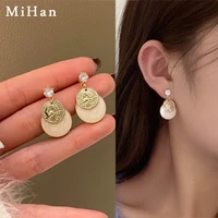 s925 silver needle simple geometric round earrings fashion rock style head earrings temperament inlaid with diamond earrings