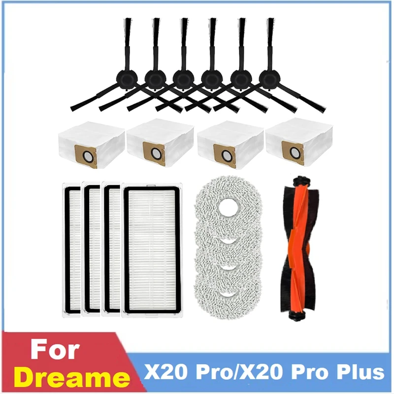 

Аксессуары для Dreame X20 Pro/X20 Pro Plus Запчасти для робота-пылесоса, аксессуары для швабры с основной боковой щеткой, тканевый мешок для пыли, 1 комплект