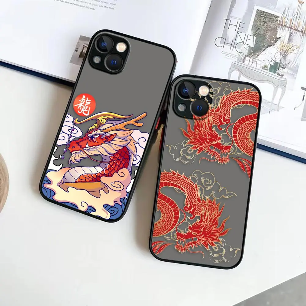 Matte Phone Case for iPhone Apple 14 13 11 12 MINI Pro XS Max XR X 7 8 SE 2022 2020 6 6S Plus Case Funda Capa Shell Dragon Paint