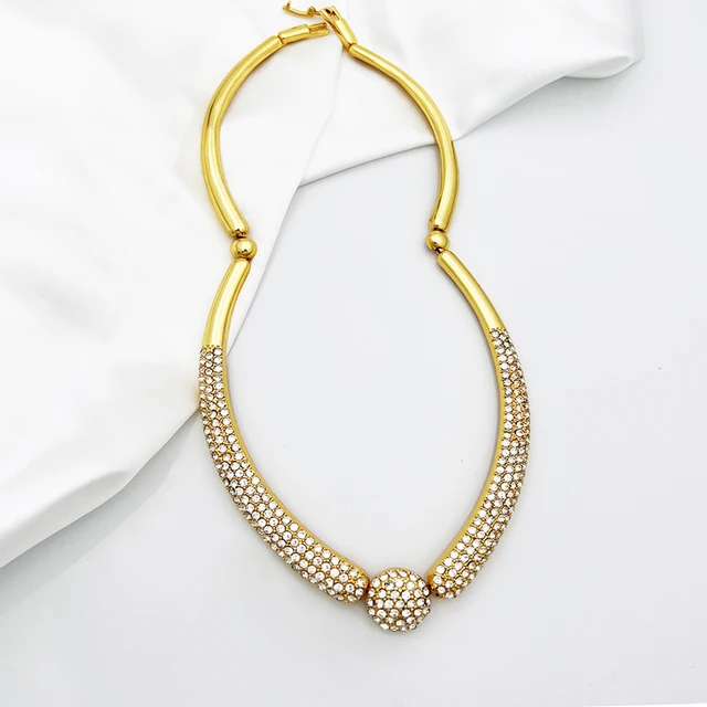 Dubai Gold Plated Jewelry Set Vintage Round Charm Rhinestone Necklace Bracelet Earring Ring For Wedding Bride Women Jewelry Sets 3