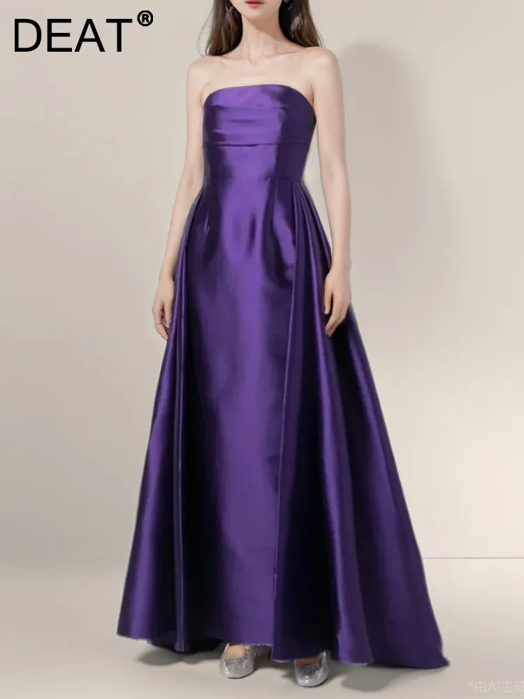 Женское вечернее платье без бретелек DEAT атласное плиссированное платье-трапеция