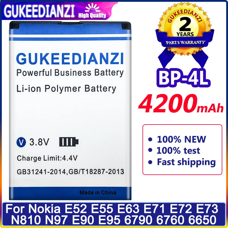 BP-4L BP4L BP 4L 4200mAh перезаряжаемая литиевая батарея для Nokia N97 E61i E63 E90 E95 E71 6650F N810 E63 E72 E52 E55