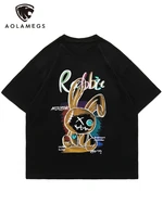 aolamegs men rabbit letter graffiti printed t shirt couple hipster hip hop tee shirts summer cotton short sleeve tops streetwear