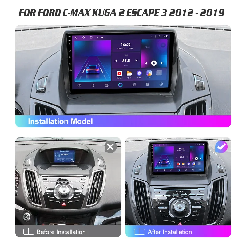 QSZN для Ford C-MAX Kuga 2 Escape 3 12-19 2din Android 13.0 Автомобильный радиоприемник Мультимедийный