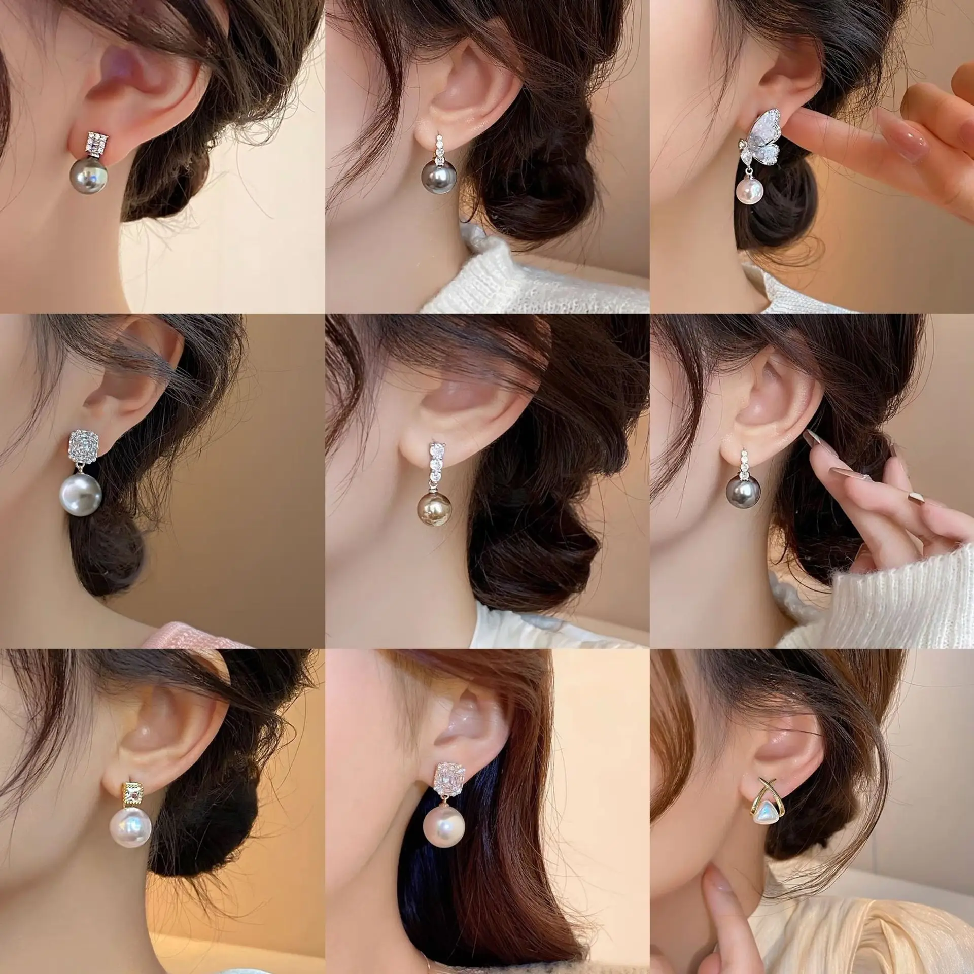 Серьги с серебряными иглами и цирконием жемчугом дизайнерские легкие роскошные