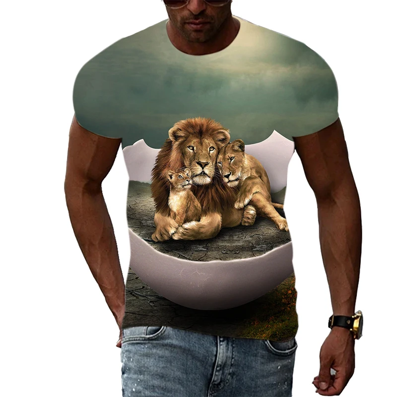 

Summer New 3d Animal Lion Men T-shirt Fashion Tops Casual Cool Print Short Sleeve T-shirts Hip Hop Boy Harajuku Streetwear