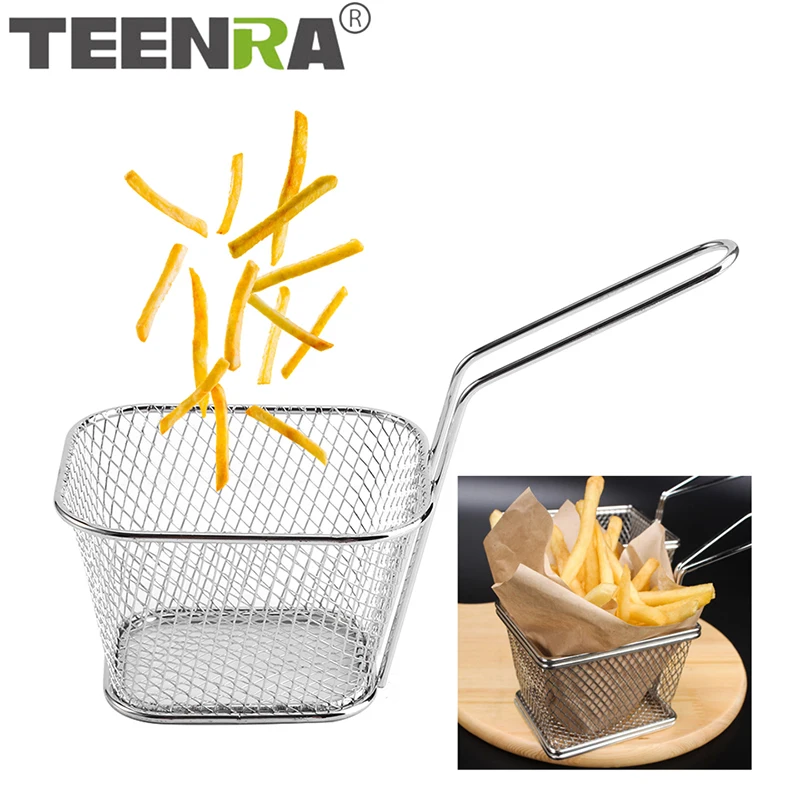 

Корзина для картофеля фри TEENRA, портативная корзина для жарки из нержавеющей стали, сетчатый дуршлаг для жарки жареной курицы, закусок, инстр...