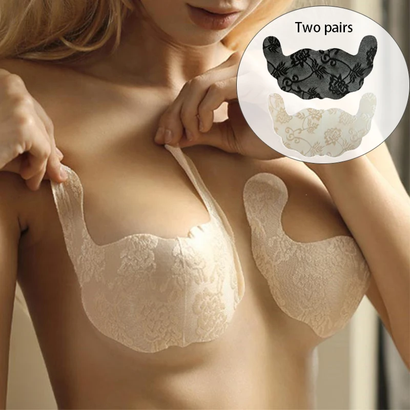 2 Pairs Bra Push Up Stickers Plus Size Women Self Adhesive Strapless Bra Invisible Breast Lift Tape Stick Gel U Shape Bra Pads