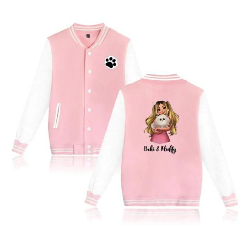 Rebekah Wing Merch Beki & Fluffy Baseball Uniform Fleece Jacket Women Men Streetwear Hip Hop Long Sleeve Pink Hoodie Sweatshirt