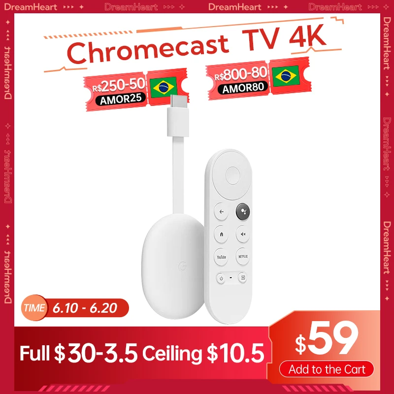 Original New Google Chromecast 4 TV with   | Ready Stock | Android 10 | Netflix Certified, Dolby Vision&Atmos