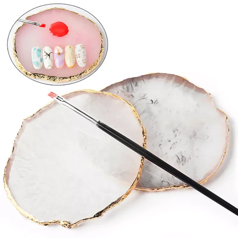 

Gold-Side Color Nail Palette Crystal Marble Drawing Plate Japanese Nail Art Display Shelf Manicure Mixing Palette Tool