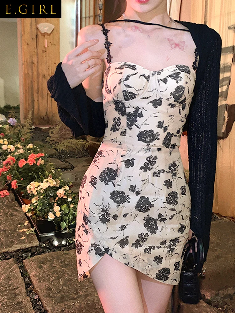 

2022 Summer 2 Piece Dress Set Sexy Slim Mini Dress Beach Style Long Sleeve Blouse Fashion Suits Floral Party Corset Dress Korean