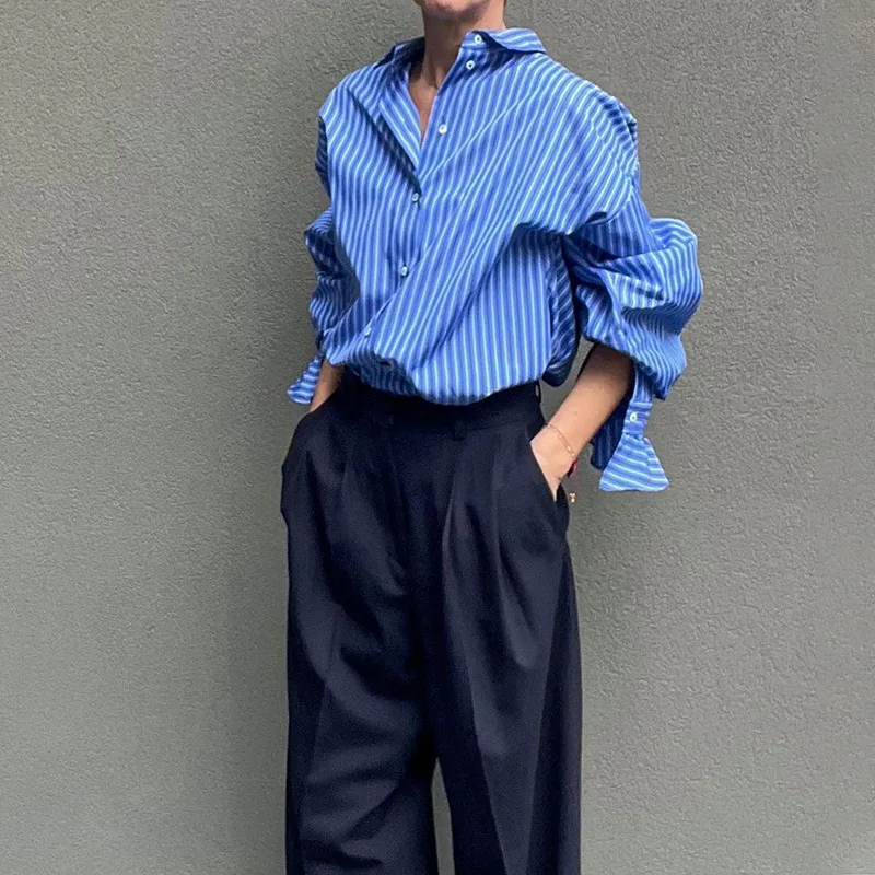 

2023 Spring New Fashion Women POLO Collar Stripe Loose Long Sleeve Shirt Button Blouse Streetwear Women Elegant Shirt