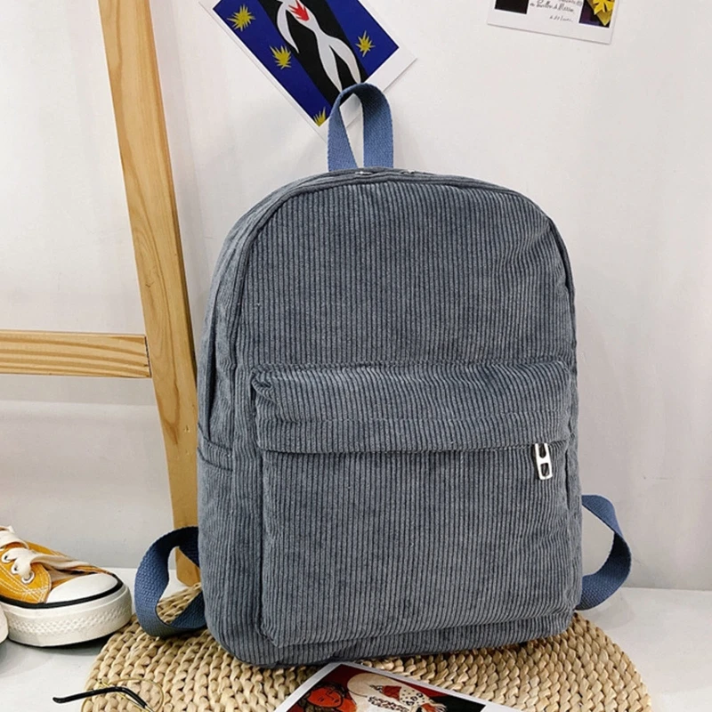 

Large Corduroy Shoulders Bag Daypacking Backpack Lunch Bag Lightweight & Wear Resistance Neutral Color Casual Pack 066F