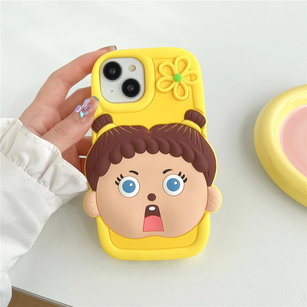 

3D Cartoon Cute Girl Head Portrait Soft Silicone Back Cover Skin For iPhone 12/12 Pro/12 Pro Max Phone Cases Coque Fundas Capa