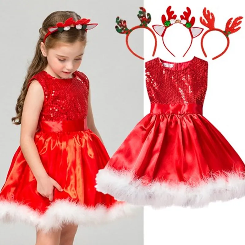 

Sequin Christmas Dresses for Baby Girls Sleeveless Feather Cute Festival Party Girls Princess Dress for 3-8Y Christmas Costume