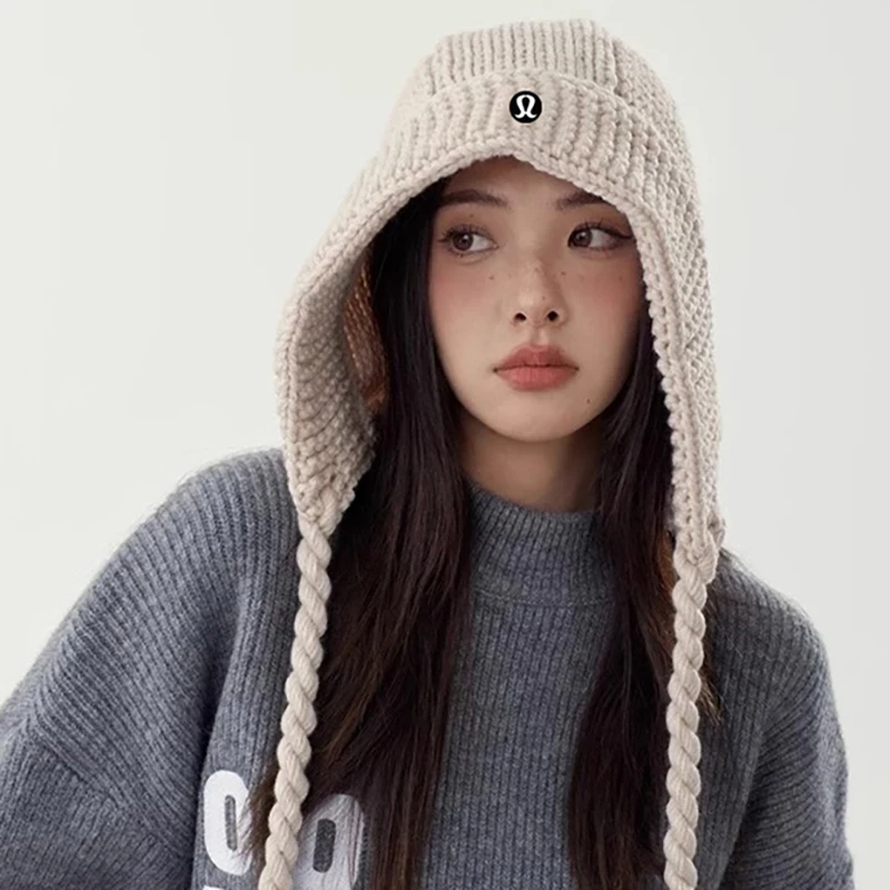 Nnny Lulu Hat Solid Lace-up Knitted Wool Flight Helmet Women Autumn and Winter Earmuff Student Lei Feng