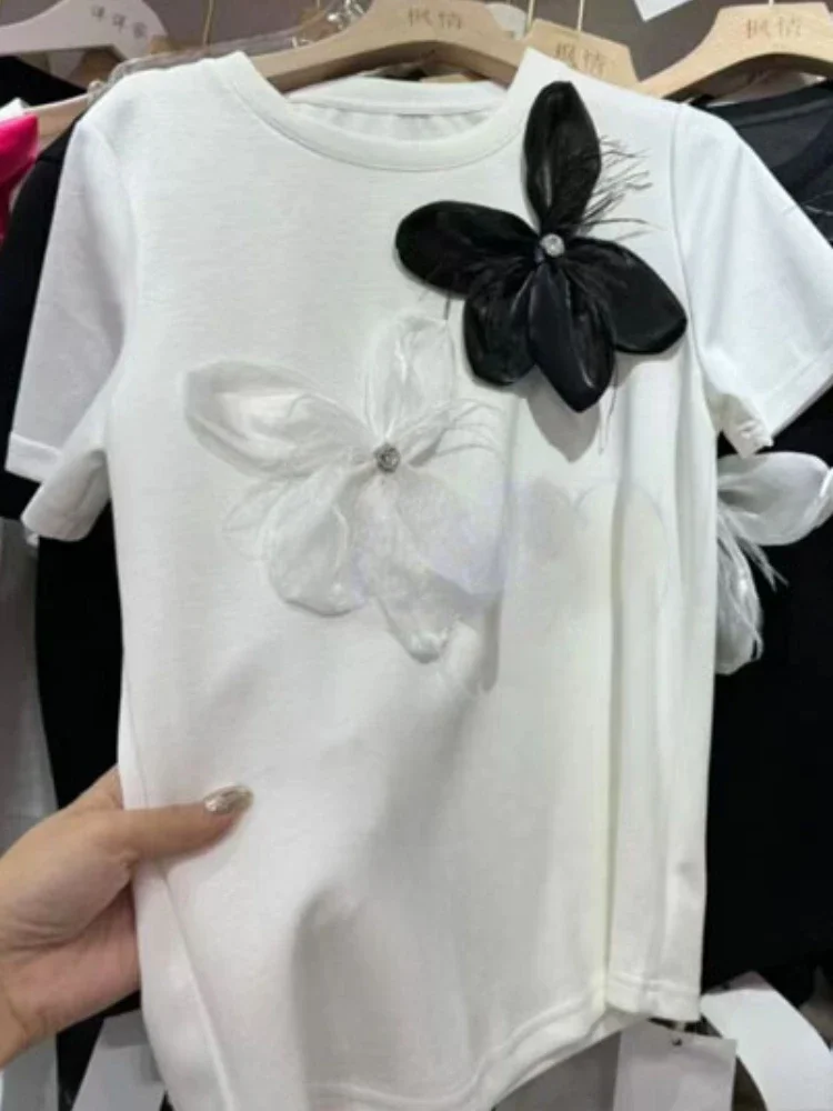 2024 рубашки для женщин Y2k модные универсальные футболки с цветочным шлейфом