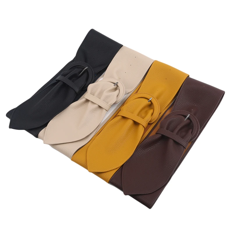 Women Fashion Wide Leather Long Belts For Dresses Blouse Buckle Ladies Western Trendy Design Black Yellow Red Camel