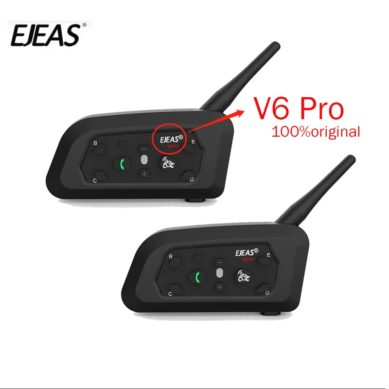 EJEAS V6 Pro Helmet Intercom Bluetooth Headset Microphone Kit 6 Riders 1200m Music GPS Interfono Moto+gift Mounting clip 1pcs